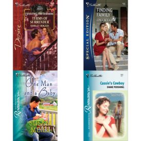 Assorted Silhouette Romance Paperback Book Bundle (4 Pack): Terms Of Surrender Dynasties: The Danforths Mass Market Paperback, Finding Family Silhouette Special Edition Paperback, One Man And A Baby The Cupid Campaign Paperback, Cassies Cowboy Soulmates Silhouette Romance Paperback
