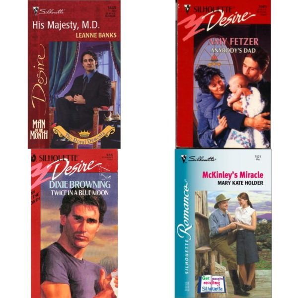 Assorted Silhouette Romance Paperback Book Bundle (4 Pack): His Majesty, M.D. Man Of The Month/The Royal Dumonts Desire, 1435 Mass Market Paperback, Anybodys Dad Silhouette Desire No.1089 Mass Market Paperback, Twice In A Blue Moon Paperback, MckinleyS Miracle Paperback