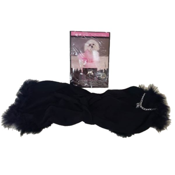 Puttin' On the Glitz Dog Sweater With Feather Boa Trim and Bling-Bling Necklace Color: Black Size XL