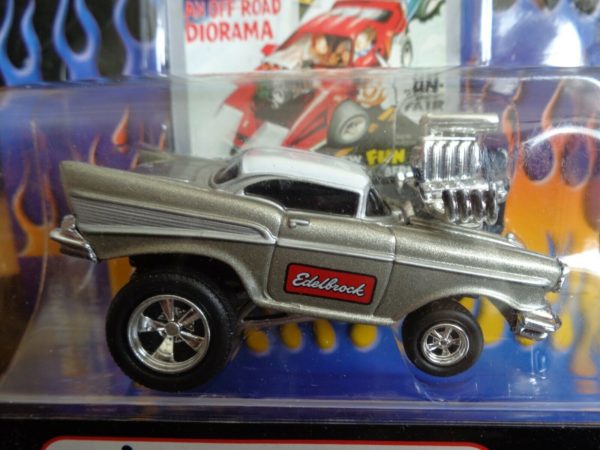 Muscle Machines 1:64 Scale Diecast Collectible Cartoons 1957 Chevy C02-13 Silver Edelbrock