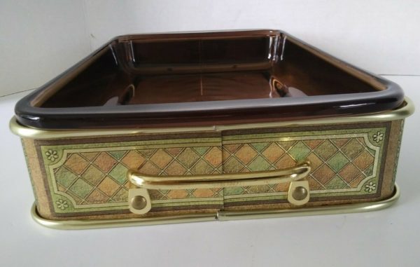 Vintage Pyrex Originals Fireside Bakeware 2 Quart Oblong Baking Dish and Decorated Metal Server 2325-F