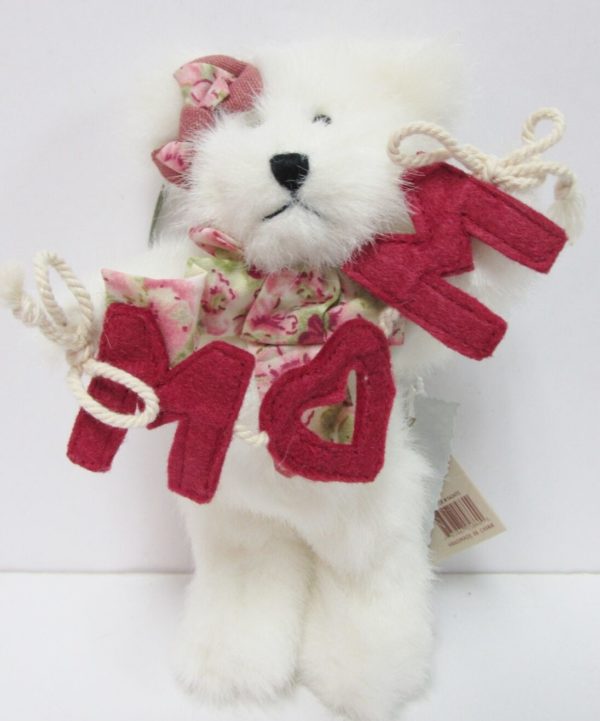 Boyds #562472 "Mom" Mother's Day 6" White Plush Jointed Bear, Ornament