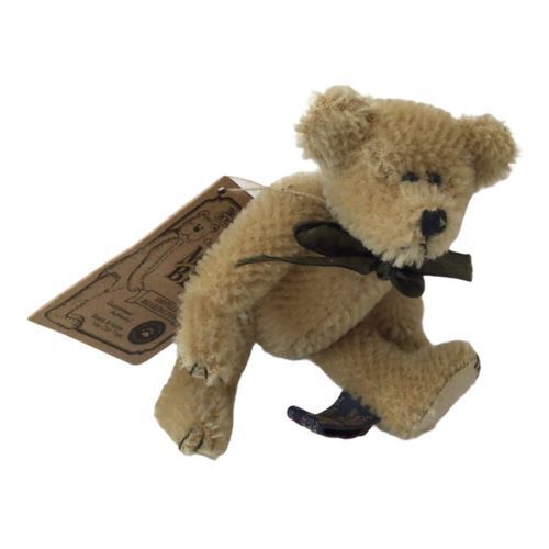 Boyds Bears Mohair Bear 4.5 Inch Orville Bearington Gold Tan Green Bow #590085-03