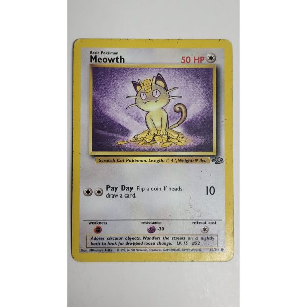 Excellent Meowth 56/64 Jungle Set Pokemon Card
