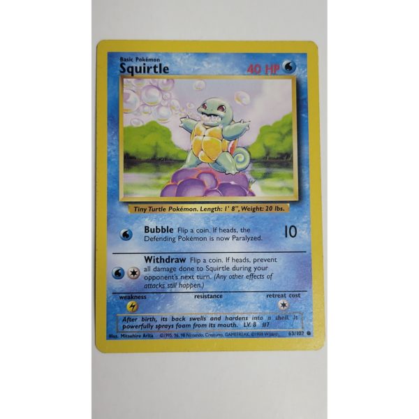 Near Mint Squirtle 63/102 Base Set Unlimited Pokemon Card
