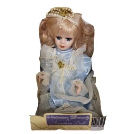 Vintage Victorian Beauty Porcelain 8" Doll Blue & Lace Victorian Dress Blonde, Blue Eyes