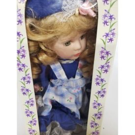 Vintage 1999 Collectible Memories Porcelain Doll 11" Blue Prairie Dress Blonde Curls
