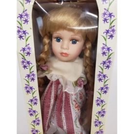Vintage 1999 Collectible Memories Porcelain Doll 11" Mauve Rose Prairie Dress, Strawberry Blonde, Blue Eyes