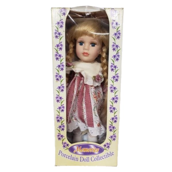 Vintage 1999 Collectible Memories Porcelain Doll 11" Mauve Rose Prairie Dress, Strawberry Blonde, Blue Eyes