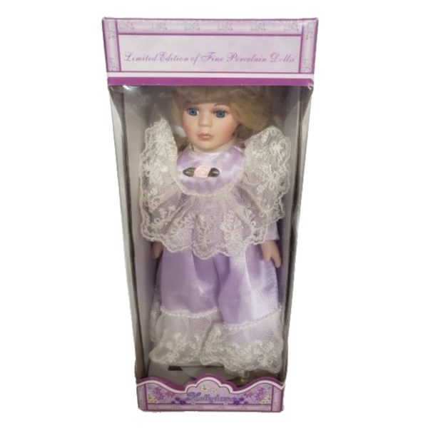 Vintage Limited Edition Hollylane Porcelain 10" Doll Lavender & Lace Prairie Dress, Blonde, Blue Eyes