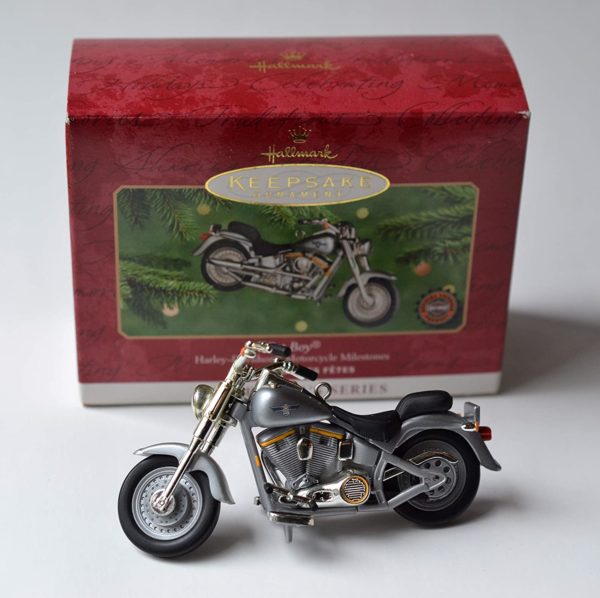 Hallmark Ornaments 2000 Fat Boy Harley Davidson Motorcycle Milestones 2nd in Series