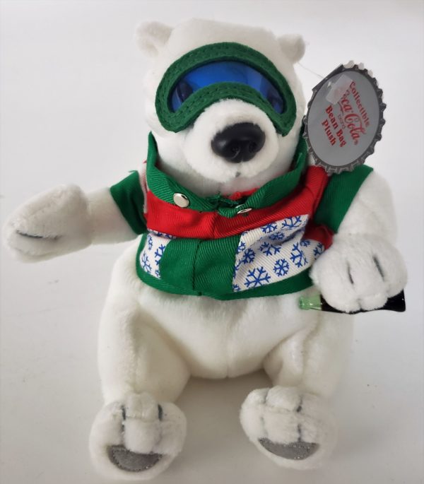 1997 Collectible Coca-Cola Brand Bean Bag Plush - Polar Bear In Ski Googles