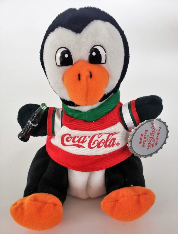 1997 Collectible Coca-Cola Brand Bean Bag Plush - Penguin In Coca-Cola Sport Shirt