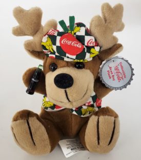 1998 Collectible Coca-Cola Brand Bean Bag Plush - Reindeer In Festive Coca-Cola Vest & Hat