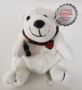 1997 Collectible Coca-Cola Brand Bean Bag Plush - Polar Bear Plaid Bow