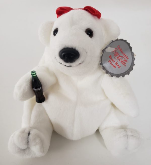 1997 Collectible Coca-Cola Brand Bean Bag Plush - Girl Polar Bear Red Bow
