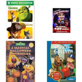DVD Children's Movies 4 Pack Fun Gift Bundle: Shrek / Puss in Boots: 2-Movie Collection  Josh Kirby...Time Warrior!: Trapped on Toyworld  Sesame Street - A Magical Halloween Adventure  Davey and Goliath: Volume 1