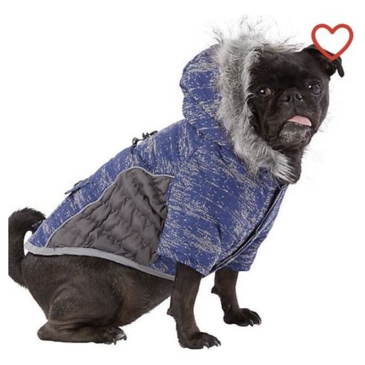 Top Paw Ultra Reflective Dog Hooded Winter Waterproof Coat Blue/Grey Size Medium