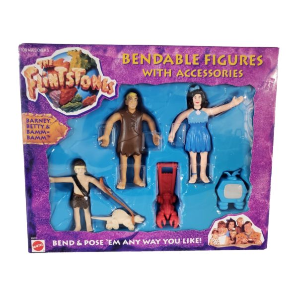 Flintstones Vintage 1993 "Barney, Betty, and Bamm-Bamm" Bendable Figures w/ Accessories (6pcs)