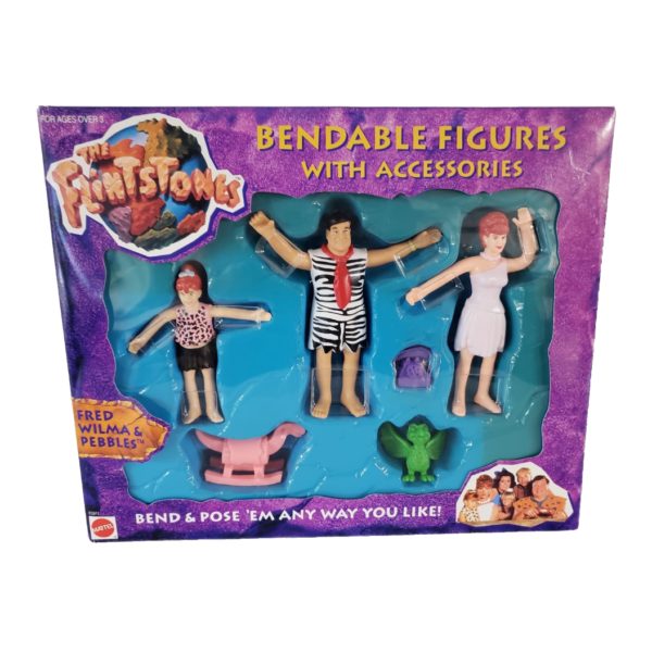 Flintstones Vintage 1993 "Fred, Wilma & Pebbles" Bendable Figures w/ Accessories (6pcs)
