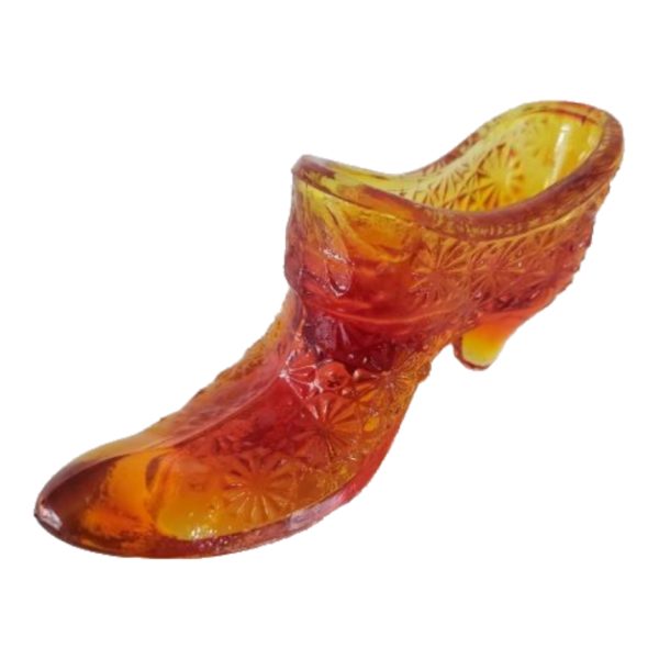 Vintage Collectible L E Smith Daisy & Button Amber Red Art Glass Slipper