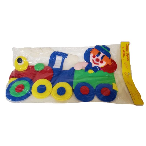 Vintage A World of Fun on the Wall Handcrafted Nursery Wall Hanging 32" x 18" - Clown Train