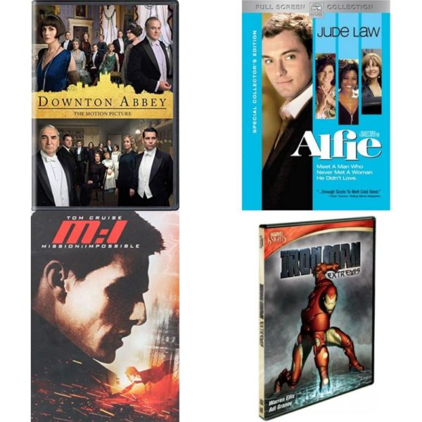 DVD Assorted Movies 4 Pack Fun Gift Bundle: Downton Abbey  Alfie Full Screen Edition  Mission: Impossible Special Collector's Edition  Marvel Knights: Iron Man - Extremis Slim Case