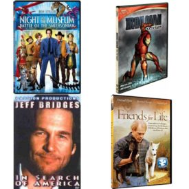 DVD Assorted Movies 4 Pack Fun Gift Bundle: Night at the Museum: Battle of the Smithsonian Single-Disc Edition  Marvel Knights: Iron Man - Extremis Slim Case  In Search Of America  Friends for Life