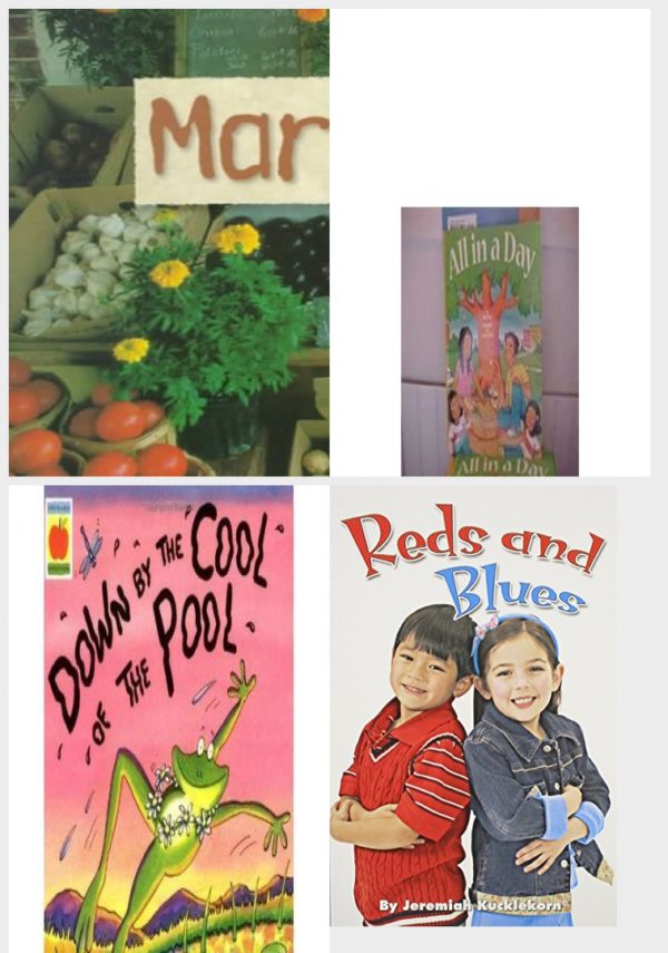 Children's Fun & Educational 4 Pack Paperback Book Bundle (Ages 3-5): Markets Social Studies Emergent Readers, Reading 2007 Kindergarten Student Reader Grade K Unit 4 Lesson 1 on Level All In A Day, Down by the Cool of the Pool, READING 2007 INDEPENDENT LEVELED READER GRADE K UNIT 1 LESSON 4 ADVANCED