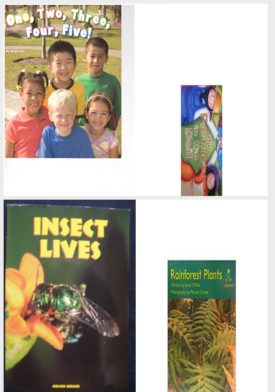 Children's Fun & Educational 4 Pack Paperback Book Bundle (Ages 3-5): READING 2007 LISTEN TO ME READER GRADE K UNIT 4 LESSON 3 BELOW LEVEL: ONE, TWO, THREE, FOUR, FIVE!, The Farmer in the Dell, Insect Lives, Rainforest plants Alphakids