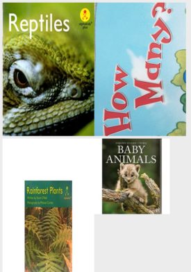 Children's Fun & Educational 4 Pack Paperback Book Bundle (Ages 3-5): Reptiles Alphakids Plus - Level 10, Reading 2007 Listen to Me Reader, Grade K, Unit 1, Lesson 2, Below Level: How Many?, Rainforest plants Alphakids, Baby Animals Snapshot Picture Library