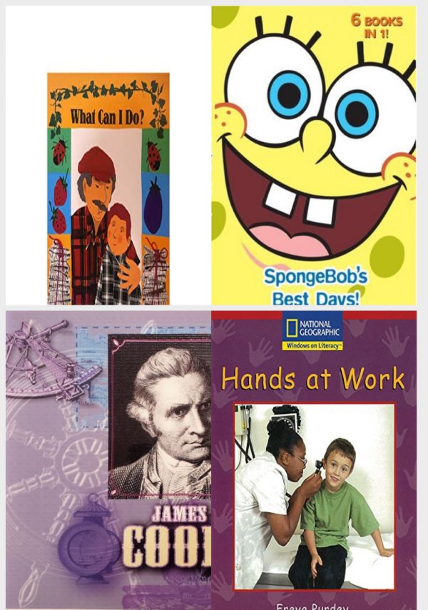 Children's Fun & Educational 4 Pack Paperback Book Bundle (Ages 3-5): Grt Bl What Can I Do? Is Greetings! Blue Level, SpongeBobs Best Days!, Discover The Life of an Explorer: James Cook, Windows on Literacy Emergent (Social Studies: Economics/Government): Hands at Work (Paperback)