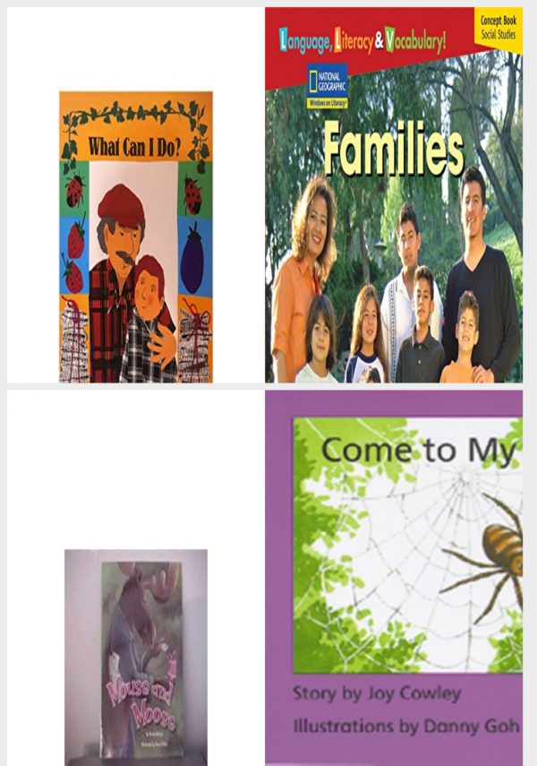 Children's Fun & Educational 4 Pack Paperback Book Bundle (Ages 3-5): Grt Bl What Can I Do? Is Greetings! Blue Level, Windows on Literacy Language, Literacy & Vocabulary Emergent Social Studies: Families Avenues, Reading 2007 Listen to Me Reader, Grade K, Unit 1, Lesson 5, Below Level: Mouse and Moose, Come to My House
