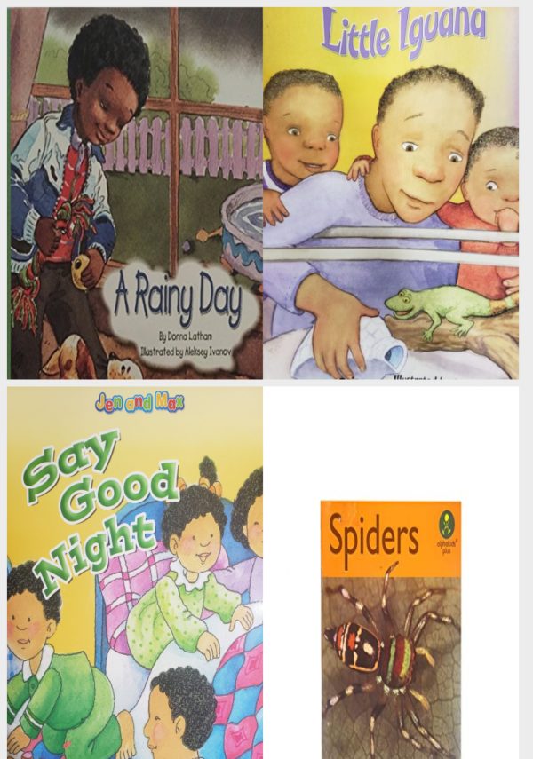 Children's Fun & Educational 4 Pack Paperback Book Bundle (Ages 3-5): Reading 2007 Listen to Me Reader Grade K Unit 4 Lesson 2 Below Level, READING 2007 LISTEN TO ME READER GRADE K UNIT 2 LESSON 5 BELOW LEVEL: LITTLE IGUANA, Reading 2007 Kindergarten Student Reader Grade K Unit 6 Lesson 4 on Level Jen and Max Say Good Night, Spiders Alphakids Plus