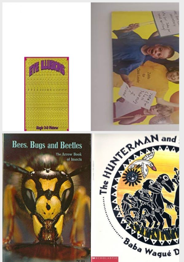 Children's Fun & Educational 4 Pack Paperback Book Bundle (Ages 3-5): Eye Illusions/Pink Cover, Vote for Me! Alphakids, Bees, Bugs, and Beetles;: The Arrow Book of Insects, The Hunterman and the Crocodile: A West African Folktale