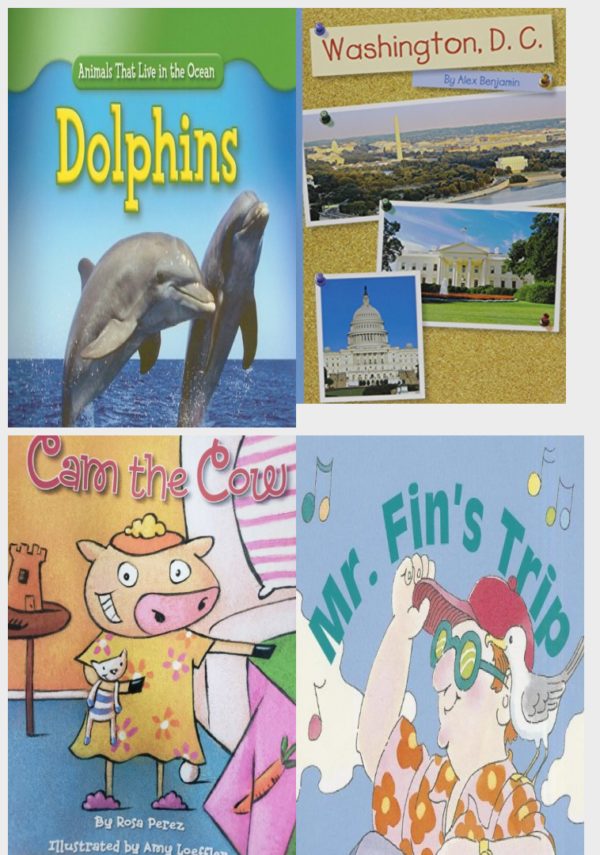 Children's Fun & Educational 4 Pack Paperback Book Bundle (Ages 3-5): Dolphins Animals That Live in the Ocean, READING 2007 INDEPENDENT LEVELED READER GRADE K UNIT 4 LESSON 6 ADVANCED, READING 2007 LISTEN TO ME READER GRADE K UNIT 2 LESSON 4 BELOW LEVEL: CAM THE COW, Mr. Fins Trip