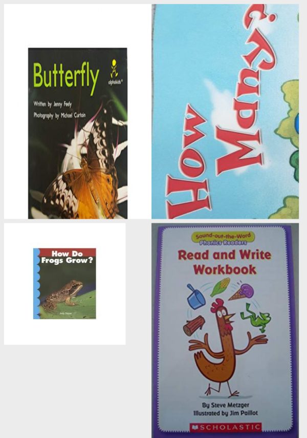 Children's Fun & Educational 4 Pack Paperback Book Bundle (Ages 3-5): Butterfly Alphakids, Reading 2007 Listen to Me Reader, Grade K, Unit 1, Lesson 2, Below Level: How Many?, How Do Frogs Grow?, Read and Write Workbook Sound-out-the-Word Phonics Readers