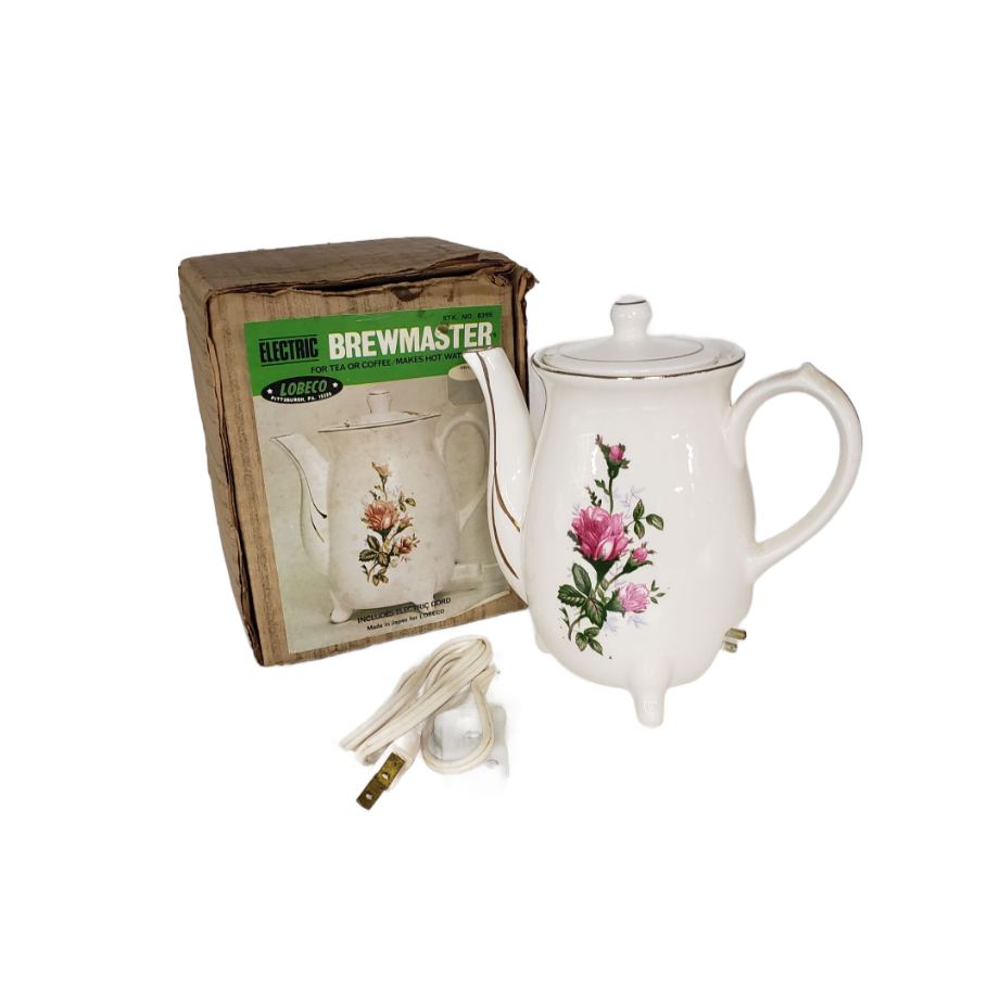 Vintage Lobeco Electric Brewmaster Porcelain Floral Tea Pot Water Heater  Japan Stk. No. 8395 - Nokomis Bookstore & Gift Shop