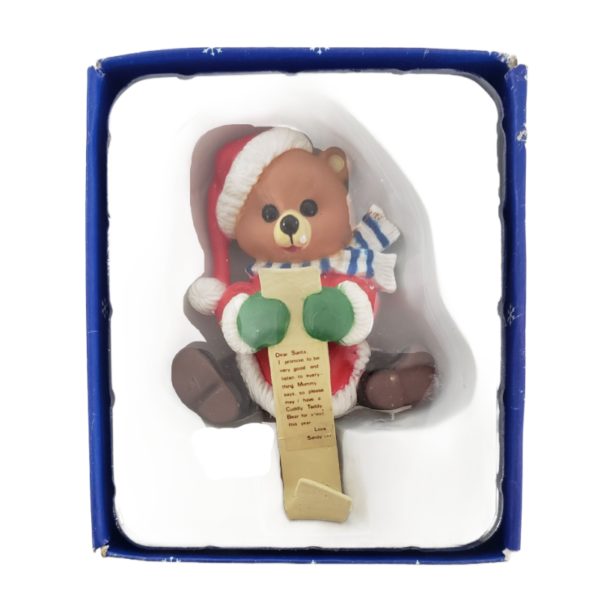 Vintage 1980s Handpainted Teddy Bear Stocking Hanger - Letter To Santa