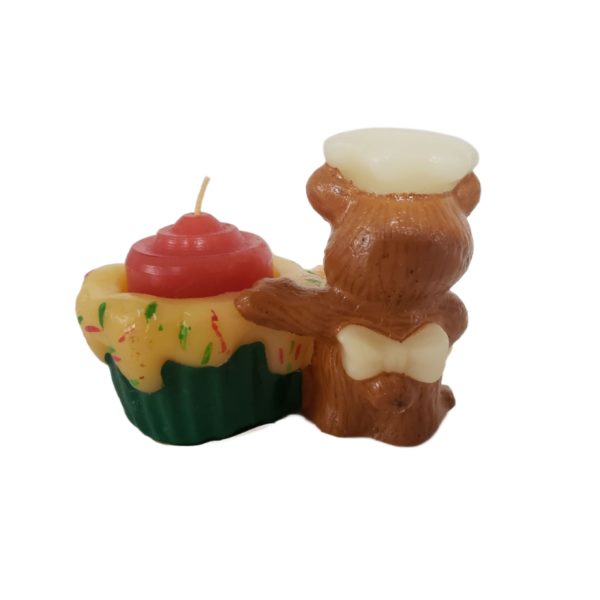 Vintage JASCO CHRISTMAS FRIEND Holiday Chef Bear and Cupcake Candle & Holder