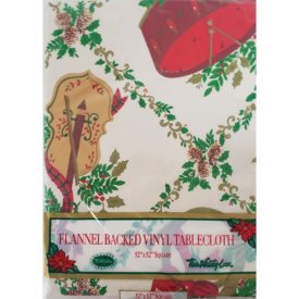 Vintage Town & Country Vinyl Christmas Tablecloth Music Instruments Flannel back 52" x 52" Square