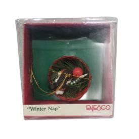 1989 Enesco Small Wonders Miniature Christmas Ornaments "Winter Nap" Hound Dog