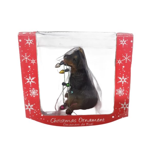 Sandicast XSO016 Rottweiler Sitting With String Lights In Mouth  - Christmas Holiday Ornament