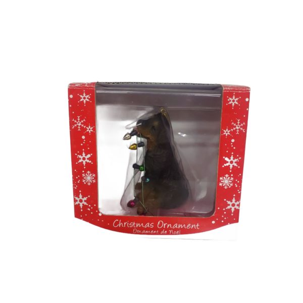 Sandicast XSO016 Rottweiler Sitting With String Lights In Mouth  - Christmas Holiday Ornament