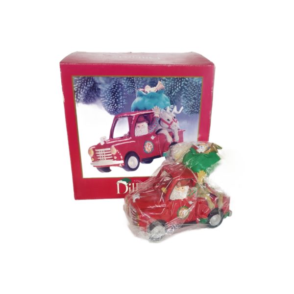 Dillard's Santa In Pickup w/ Reindeer Ornament 6" x 5"