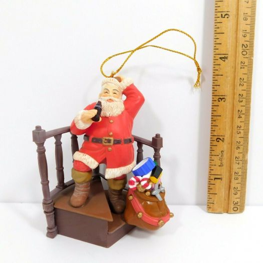 1996 Coca Cola Trim A Tree Collection Ornament "They Remembered Me"  1942 Santa Standing On Steps 4"