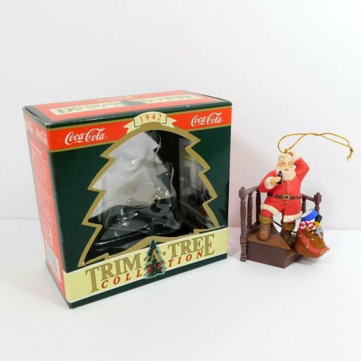 1996 Coca Cola Trim A Tree Collection Ornament "They Remembered Me"  1942 Santa Standing On Steps 4"