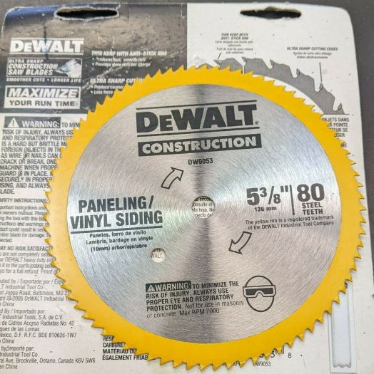 DEWALT DW9053 5-3/8-Inch 80 Tooth Paneling and Vinyl Cutting Steel Saw Blade with 10 mm Arbor