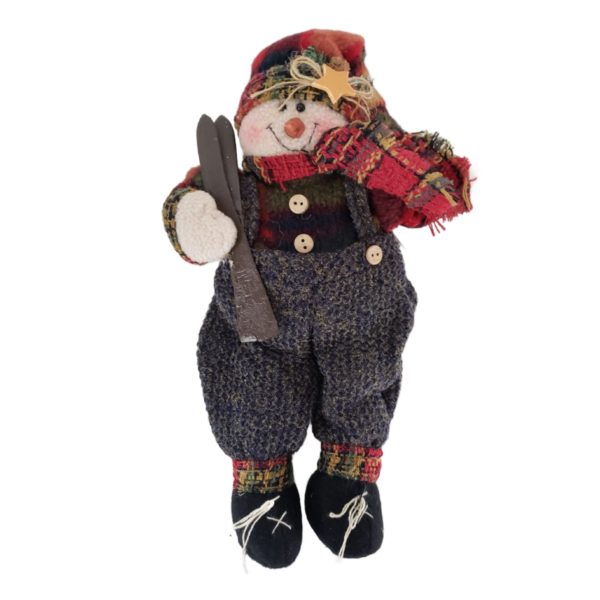 Rustic Snowman Holding Skis 12" Plush Wool Outfit by Granny's Item #470