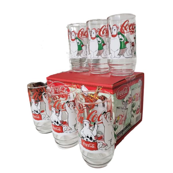 Coca Cola Polar Bear Christmas Glasses Indiana Glass Set Of 6